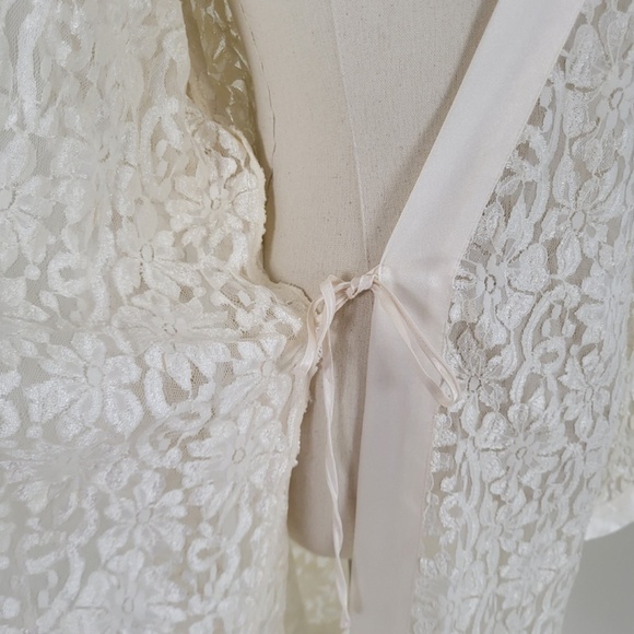 Vintage Lace Robe Bell Sleeve Long belted peignoir satin angel kimono duster - Picture 15 of 17